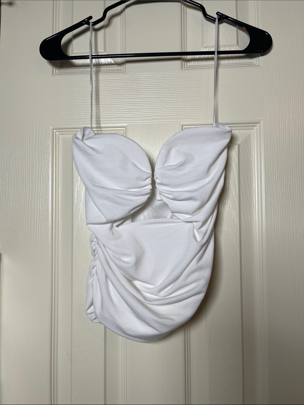 White Ruched Strapless Tank Top